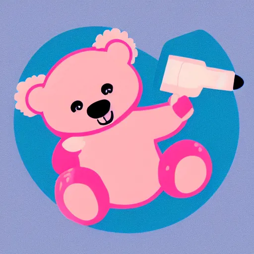 Image similar to iconic vector logo of cute cuddly pink bear with a podcast microphone, melodic, headphones, music, streaming, dreamy, isometric, adorable, octane render, golden ratio, 4k UHD, iconic design