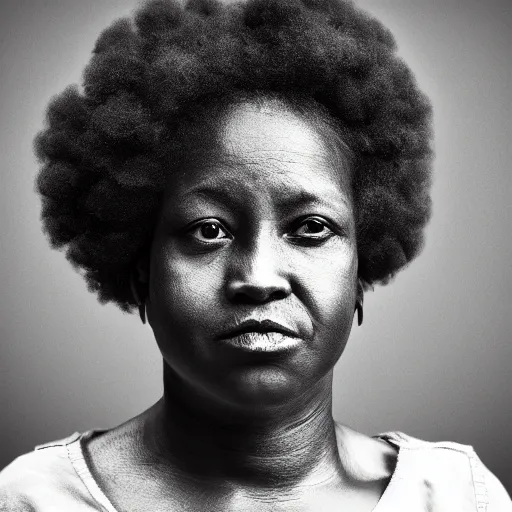 Prompt: photo of an afro woman in the style of lee jeffries