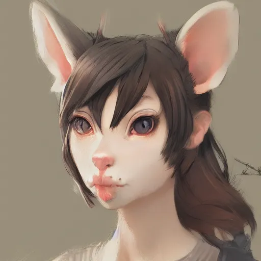 Image similar to character design portrait of an anthropomorphic furry rat girl with rat ears and a tail, 4 k, concept art, by wlop, ilya kuvshinov, artgerm, krenz cushart, pixiv.