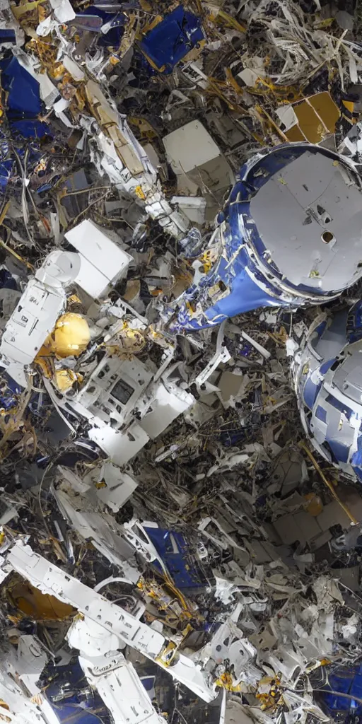 Image similar to the robot extended its mechanical arm to recover the debris in space.