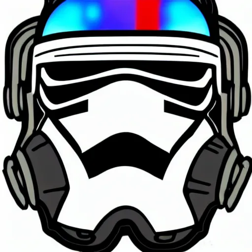 Image similar to svg sticker of a Pop-Wonder Storm-Trooper-Mandolorian-Helmet-Head-Hero-Villain at a rave, spinning records, giant headphones rocking out, wearing headphones, huge speakers, dancing, rave, DJ, spinning records, digital art, amazing composition, rule-of-thirds, award-winning, trending on artstation, featured on deviantart