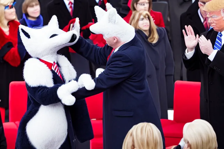 Image similar to photo of the usa presidential inauguration, a fox fursuiter being inaugurated as president