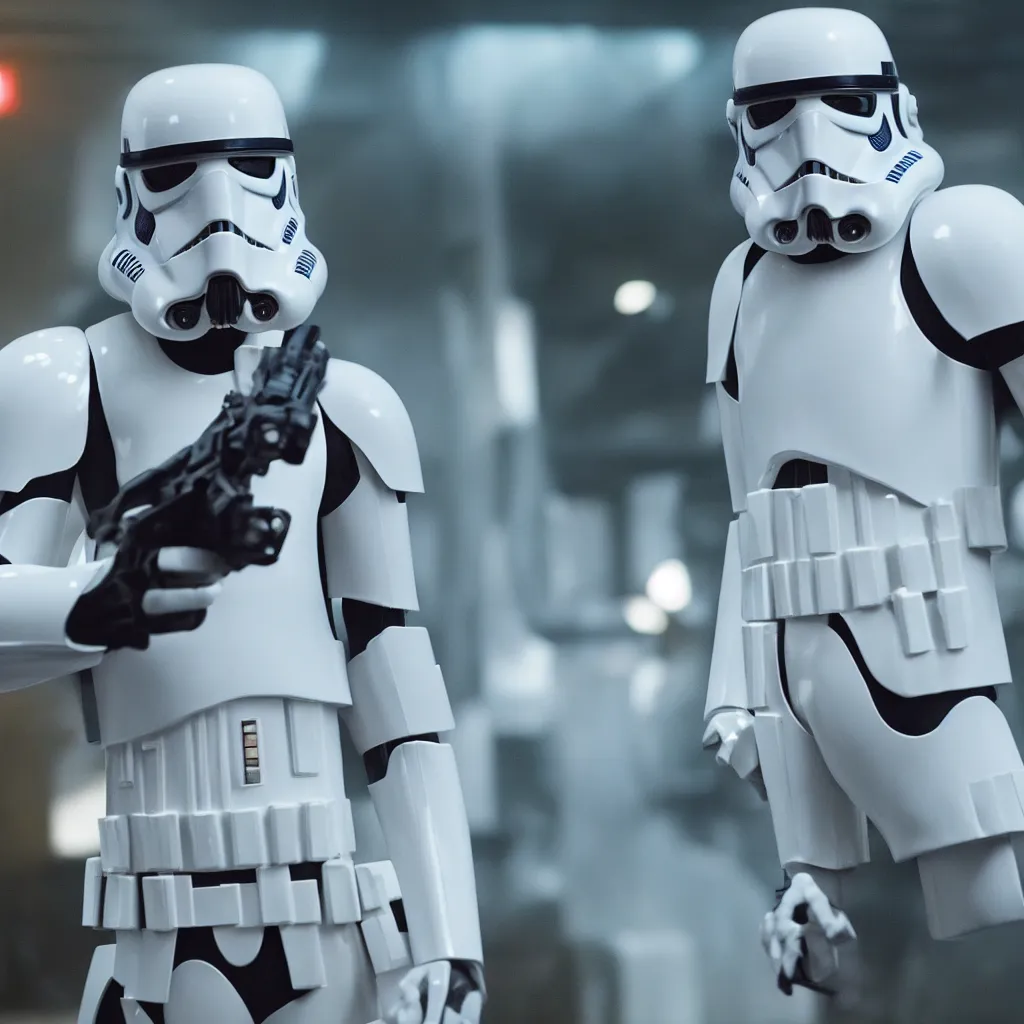 Image similar to film still of stormtrooper in new Stranger Things movie episode, 4k,