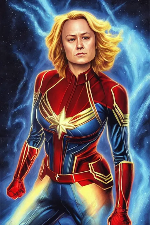 Image similar to captain marvel. art by tomasz alen kopera and glenn fabry and alex ross.