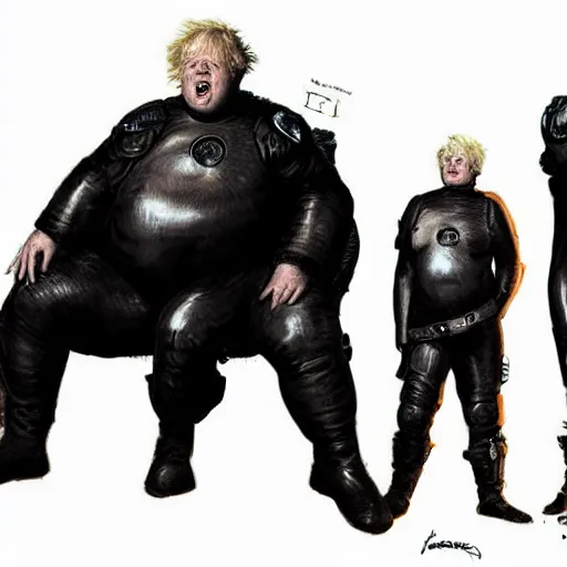 Prompt: boris johnson as baron harkonnen wearing a leather spacesuit and sitting on a throne flanked by dark priestesses, by normal rockwell and greg staples and craig mullins, science fiction character concept art, artstation - H 832