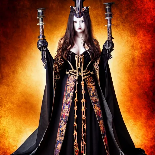 Image similar to full length photo of a very beautiful!! vampire warrior queen with ornate robes, highly detailed, 4 k, hdr, smooth, sharp focus, high resolution, award - winning photo