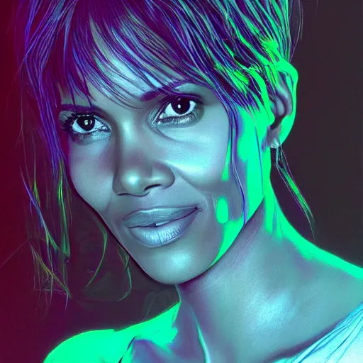 Image similar to photorealistic halle berry. hyperdetailed photorealism, 1 0 8 megapixels, river, amazing depth, glowing rich colors, powerful imagery, psychedelic overtones, 3 d finalrender, 3 d shading, cinematic lighting, artstation concept art