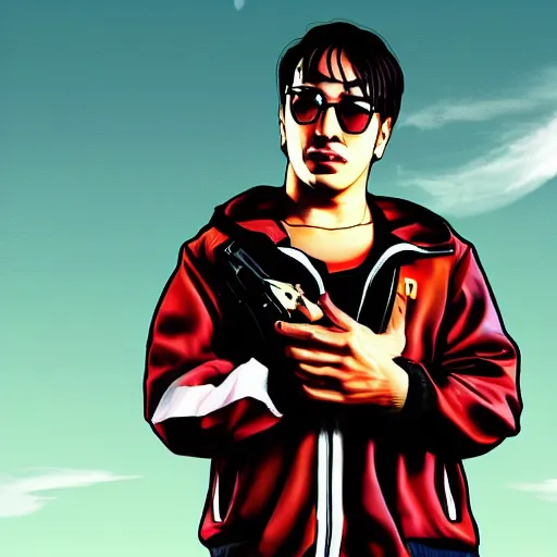 Prompt: joji as a grand theft auto 5 character, grand theft auto loading screen style