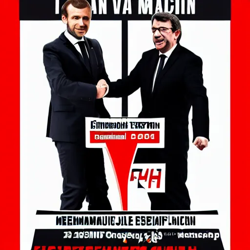 Image similar to poster of emmanuel macron vs jean luc melenchon mma fight