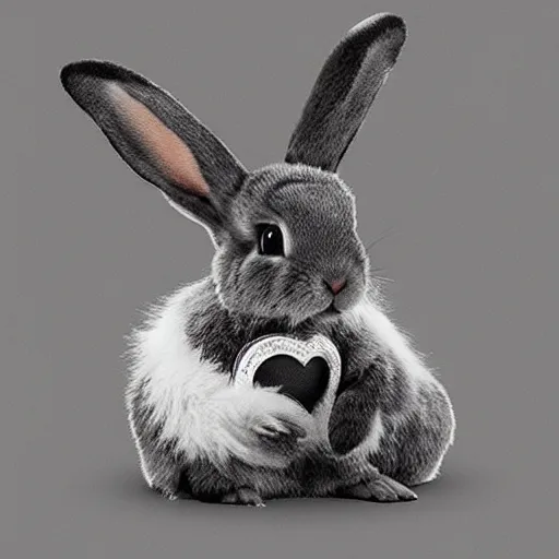 Image similar to an adorable disk bunny creature with heart patters on its fur