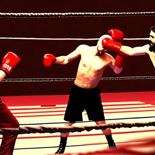 Image similar to Jesus fighting a demon in a boxing ring, photorealistic, 4K