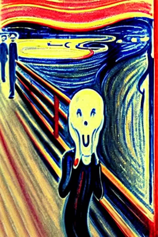 Image similar to elon musk screaming as the scream by edvard munch