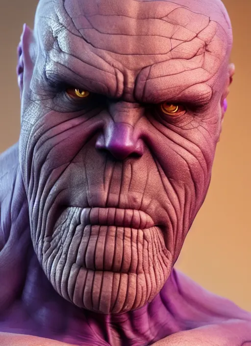 Image similar to thanos, au naturel, hyper detailed, digital art, trending in artstation, cinematic lighting, studio quality, smooth render, unreal engine 5 rendered, octane rendered, art style by klimt and nixeu and ian sprigger and wlop and krenz cushart