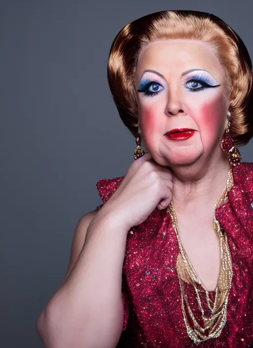 Image similar to studio portrait of lindsey graham in full drag dressed in drag dressed as a woman makeup, 8 k, studio lighting, key light, back light, sequents,