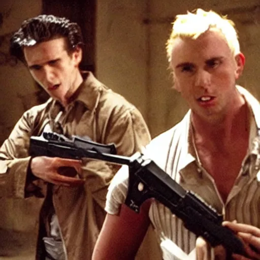 Prompt: Still from Vampires Holding Guns 2: Vampires Holding Rifles, poor quality, awful movie, heavily downvoted