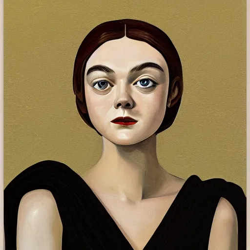 Prompt: professional painting of Elle Fanning in the style of Giorgio De Chirico, head and shoulders portrait, symmetrical facial features, smooth, sharp focus, illustration, intricate, stormy weather, extremely detailed masterpiece,