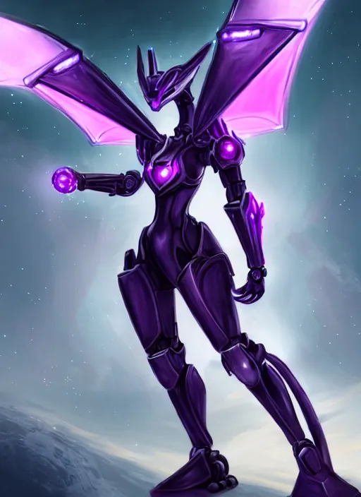 Image similar to cinematic goddess full shot, beautiful stunning hot anthropomorphic robot mecha female dragon, sleek dragon head, metal ears, led purple eyes, smooth fuschia skin, smooth silver armor, floating in space, holding a planet, epic proportions, epic size, epic detail, furry art, dragon art, giantess art, warframe fanart, furaffinity, octane