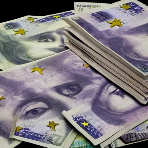 Prompt: A medium shot photograph of the pope laying on a huge pile of euro bills, 4k ultrahd