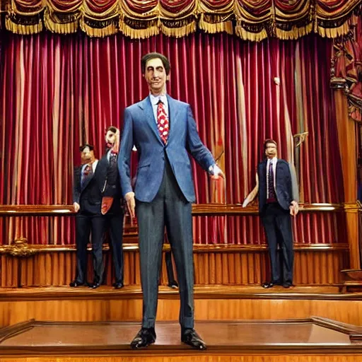 Image similar to a giraffe with a tie and pants on the spanish congressional stage