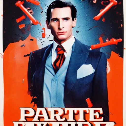 Image similar to Patrick Bateman holding a nerf blaster, movie poster