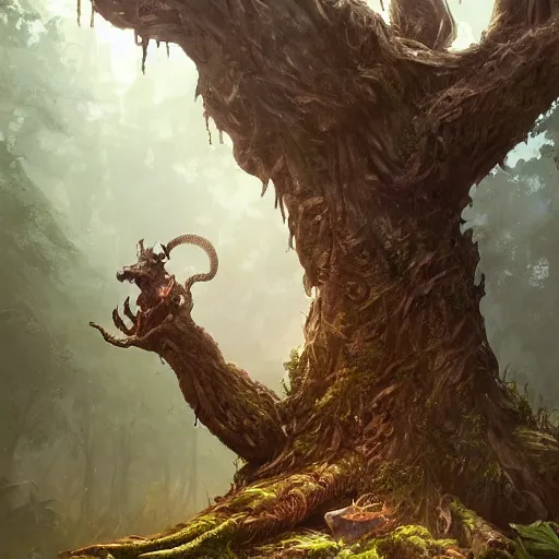 Image similar to a rat creature, in the shape of a ent, by greg rutkowski, trending on art station, highly detailed, magic the gathering, matte painting