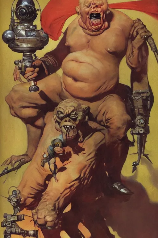 Image similar to 5 0 s pulp scifi fantasy illustration full body portrait martyn ford as huge troll wearing space armou, by norman rockwell, roberto ferri, daniel gerhartz, edd cartier, jack kirby, howard v brown, ruan jia, tom lovell, frank r paul, jacob collins, dean cornwell, astounding stories, amazing, fantasy, other worlds