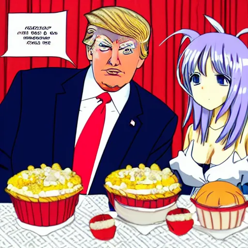 Prompt: Donald Trump eating his anime 2D girlfriend