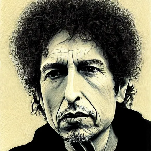 Prompt: portrait of bob dylan by alex gray