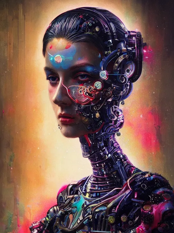 Prompt: art portrait of female cybernetic organism,8k,by tristan eaton,Stanley Artgermm,Tom Bagshaw,Greg Rutkowski,Carne Griffiths,trending on DeviantArt,face enhance,hyper detailed,minimalist,cybernetic, android, blade runner,full of colour,