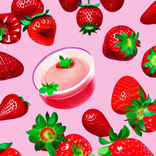 Prompt: a hyperdetailed strawberry and floating milk fluid poster, 4 k hd wallpaper illustration, package cover
