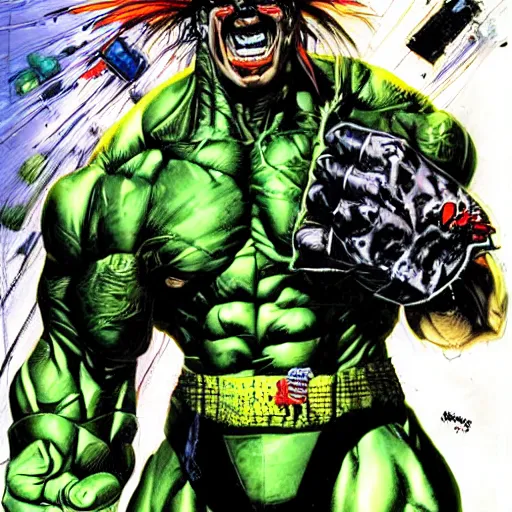 Image similar to cyberpunk hulk hogan by simon bisley