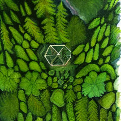 Prompt: a beautiful painting of a forest top down view on a hexagon chit