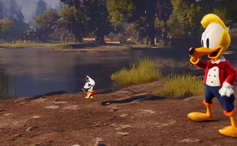 Image similar to screenshot of donald duck in red dead redemption 2,