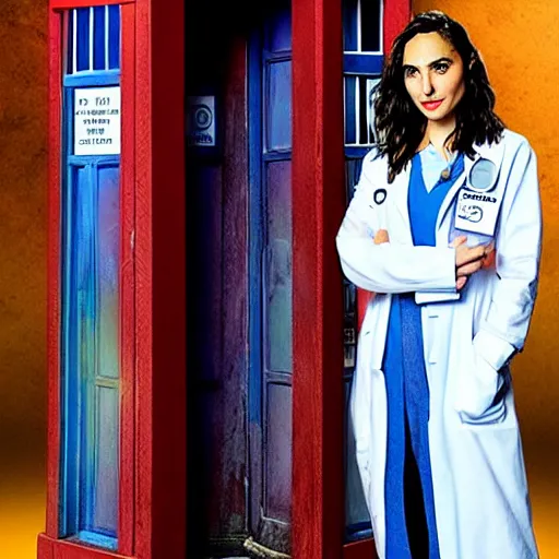 Prompt: Gal Gadot as Doctor Who in. TARDIS