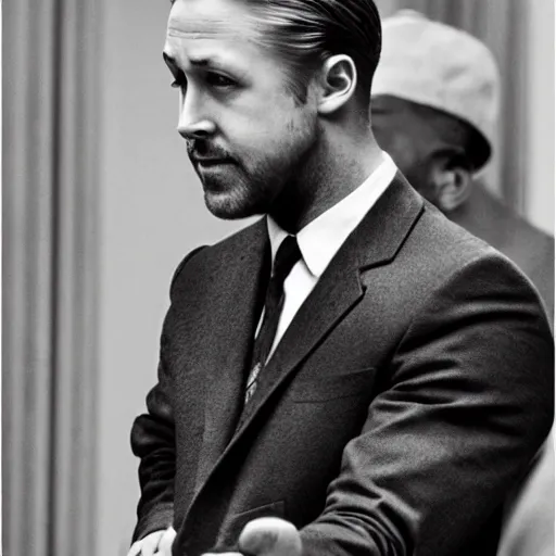 Prompt: a poster of ryan gosling playing martin luther king in a biopic, 4 k, film footage, highly detailed, movie poster