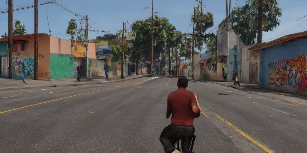 Prompt: 4 grados norte in guatemala city if it was a game like grand theft auto v first person view, with realistic visuals and award winning gameplay, graffitis