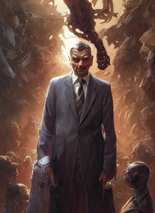 Prompt: Portrait of Mr Bean centered, marvel comics, dark, intricate, highly detailed, smooth, artstation, digital illustration by Ruan Jia and Mandy Jurgens and Artgerm and Wayne Barlowe and Greg Rutkowski and Frank Frazetta