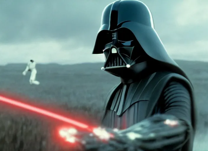 Image similar to film still of Darth Vader plays catch with Luke Skywalker in the new Star Wars movie, 4k