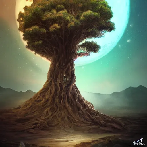 Image similar to giant tree on the moon, artstation, detailed, digital art