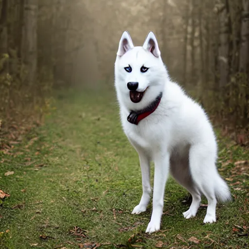 Image similar to 4 k photograph of slenderman husky dog