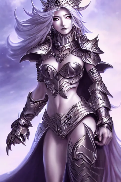 Image similar to sakimi chan, detailed face, standing, silver fantasy armor, tony sart