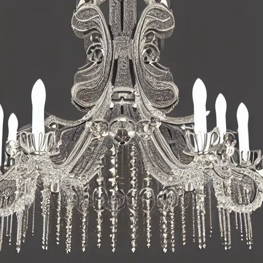 Image similar to ornate and detailed crystal chandelier melting, insane details, 3 d render, glorious, complicated, symmetrical