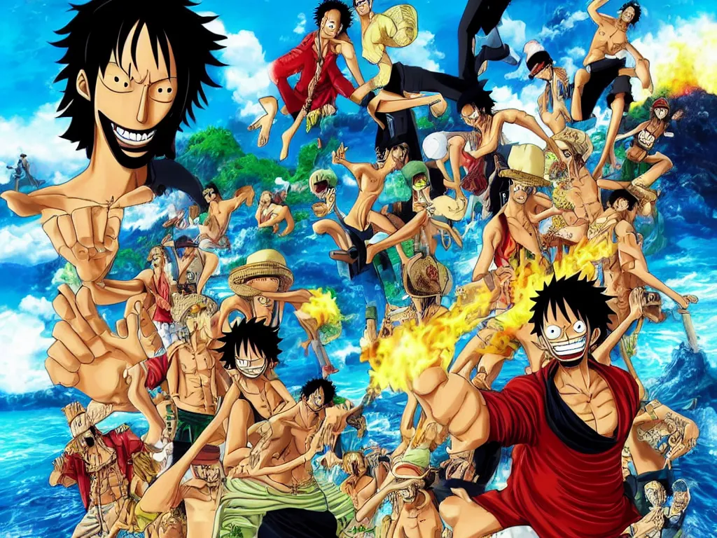 Image similar to a new movie poster,called one piece the last island and keanu reves as gold d roger