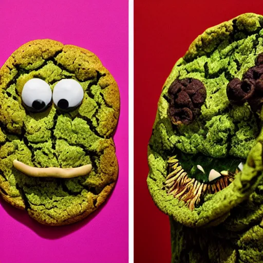 Image similar to cookie monsta made of weed buds eating a cookie photography portrait trichome monster stylised jonathan zawada soft lighting