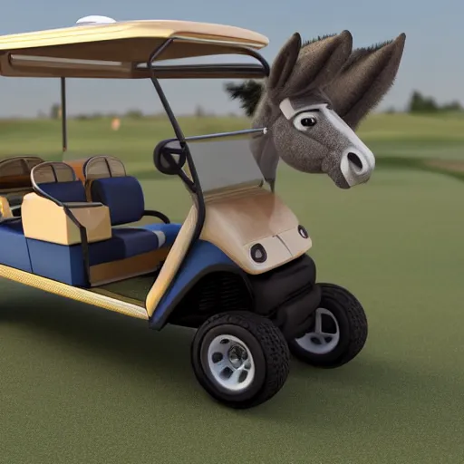 Image similar to donkey driving a golf cart, realistic, 4 k, octane render, golf cart, donkey, intricate detail, ultra hd