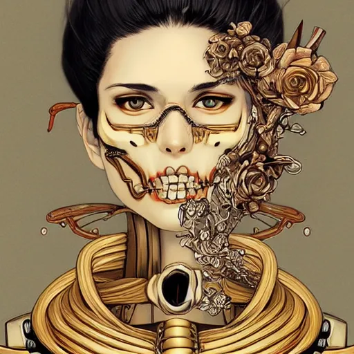 Image similar to anime manga skull portrait young woman pilot skeleton, intricate, elegant, highly detailed, digital art, ffffound, art by JC Leyendecker and sachin teng