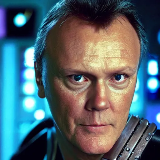 Image similar to Anthony Head as Cyberpunk Uther