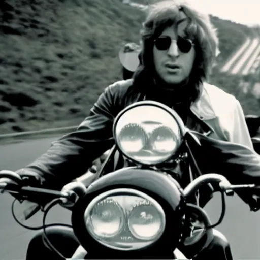 Image similar to lennon on a motorcycle in born to be wild cinematic 3d 8k