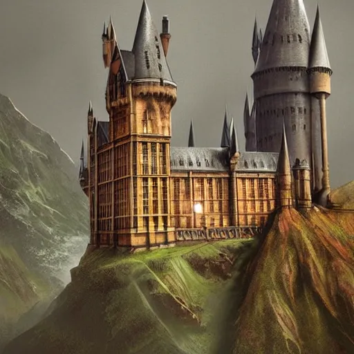 Image similar to epic digital matte paining of hogwarts by jama jurabaev ( and denis villeneuve ), extremely detailed, artstation