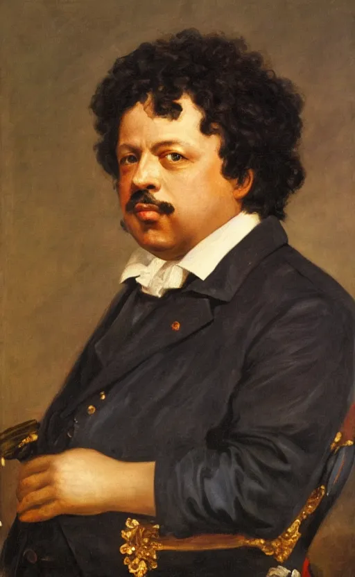 Image similar to Portrait of Alexandre Dumas, oil on canvas, highly detailed, by Delacroix, 8k